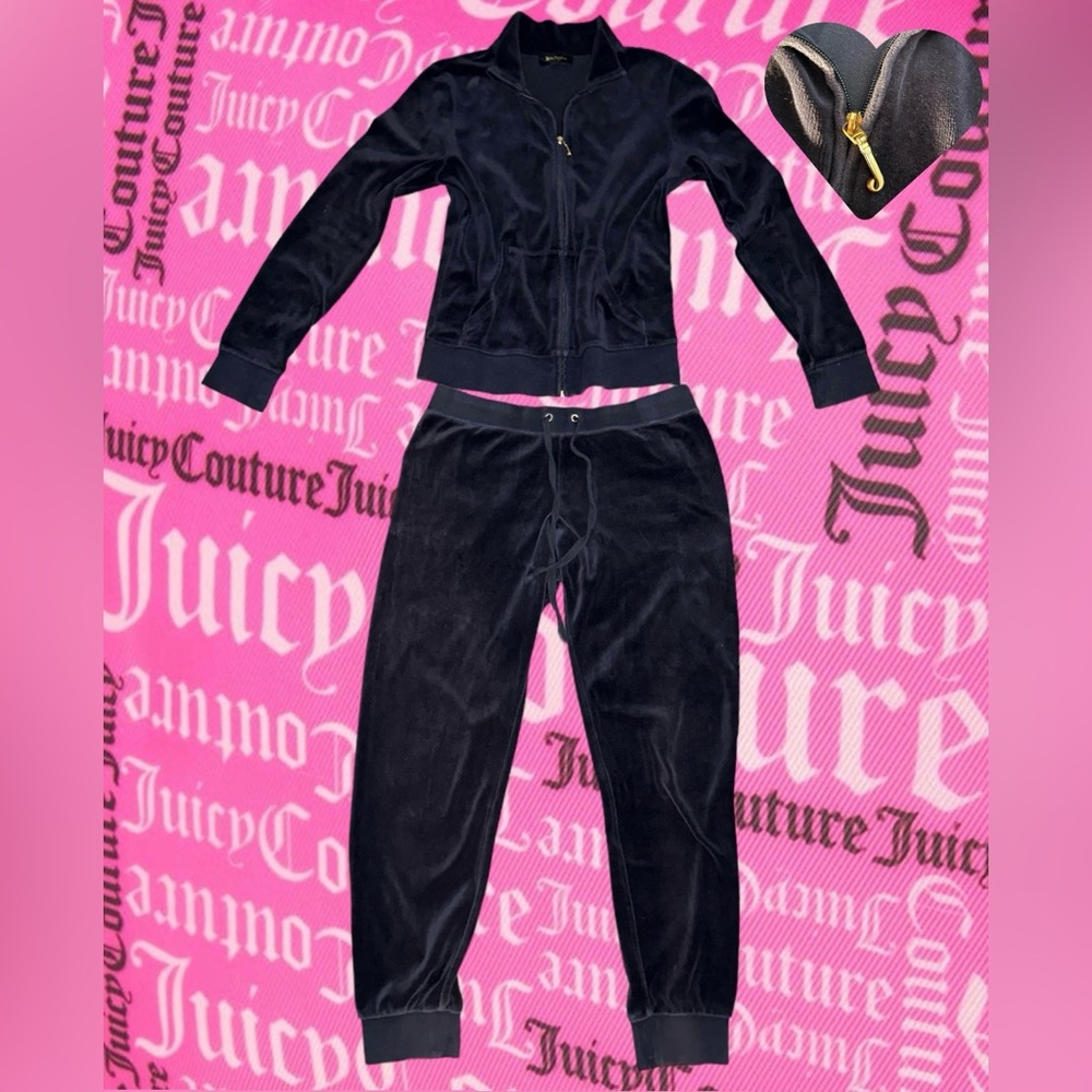 Juicy Couture Tracksuit | Navy Blue Velour w/ Snap Back Pockets | Medium
